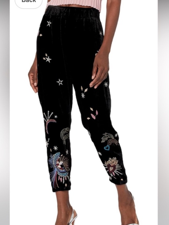 Johnny Was Pants - Johnny Was Victoria Velvet Silk Embroidered Joggers in Black